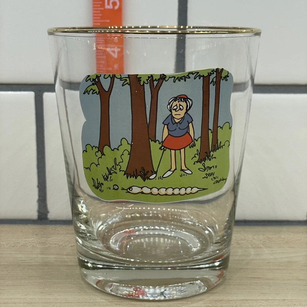 Vintage Ashby‎ Glasses 8pc Golf Funny Cartoon Low Ball Whiskey Man's Cave Decor